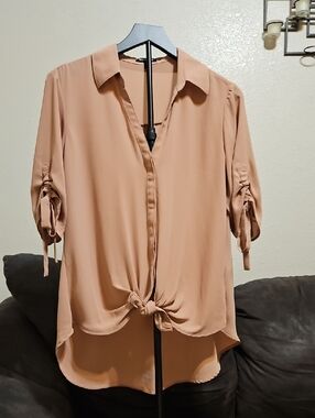 Express Dusty Pink Tie-Front Button Down Shirt